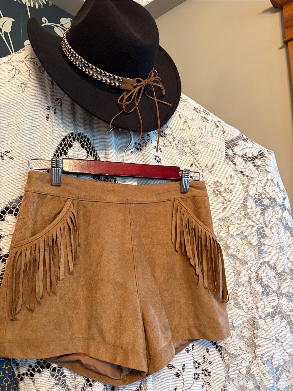 # 153 Tan faux Suede Fringe Women’s Shorts